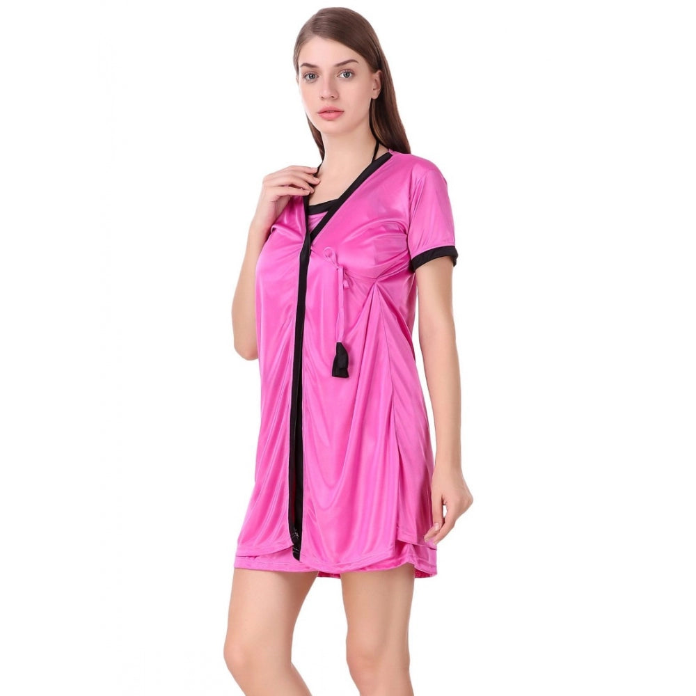 Vaystra Satin Short Wrap Gown with Half Sleeve – Pink & Black