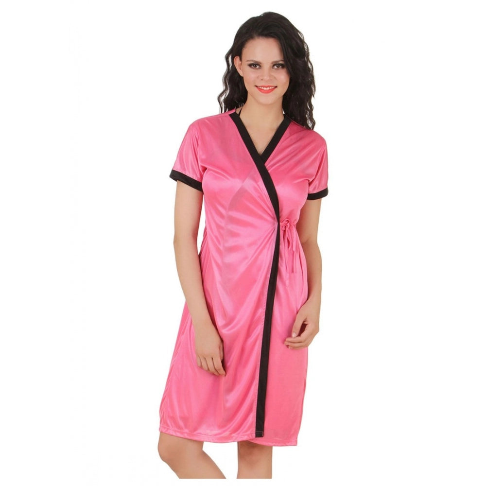 Vaystra Satin Short Wrap Gown with Half Sleeve – Coral Pink