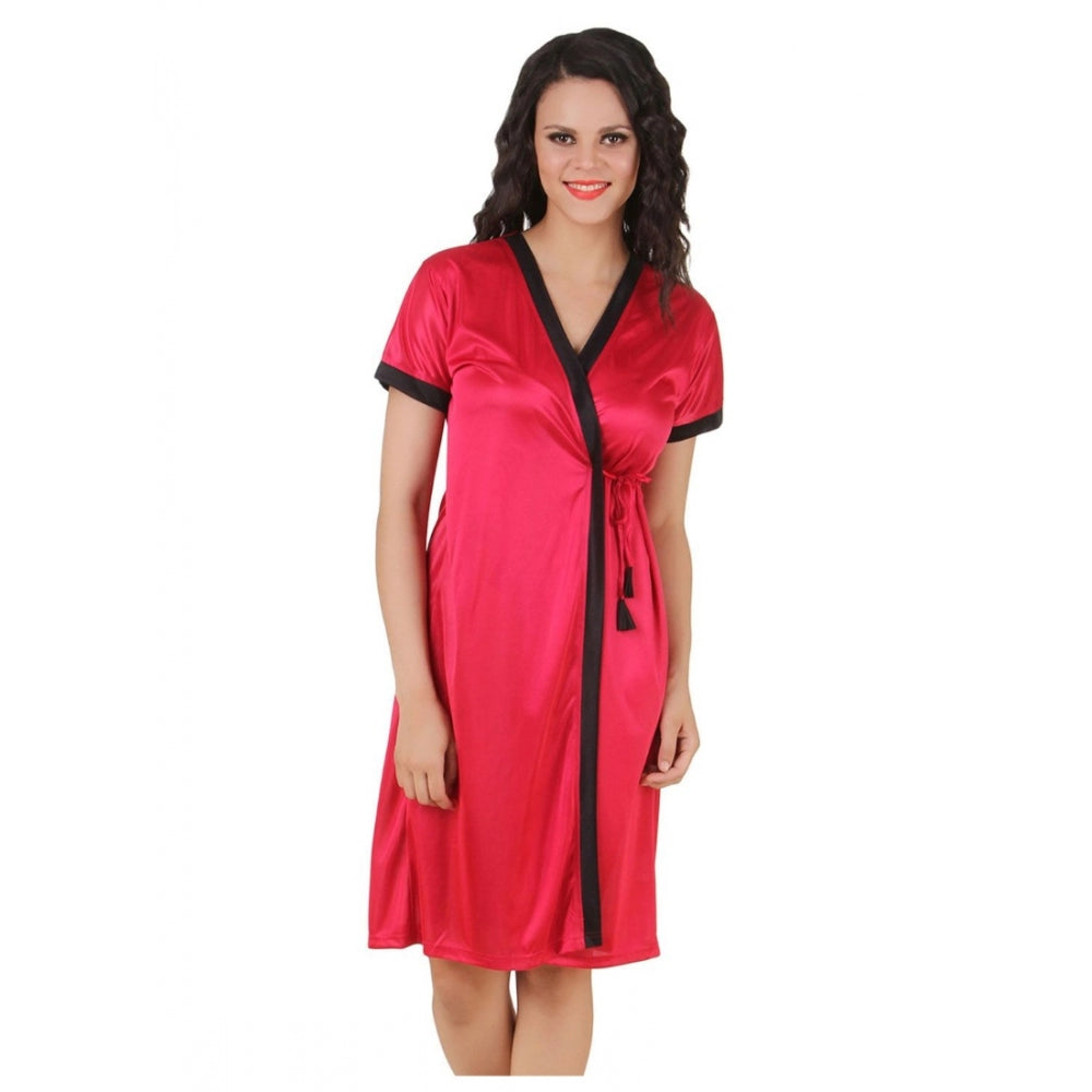 Vaystra Satin Short Wrap Gown with Half Sleeve – Wine & Black