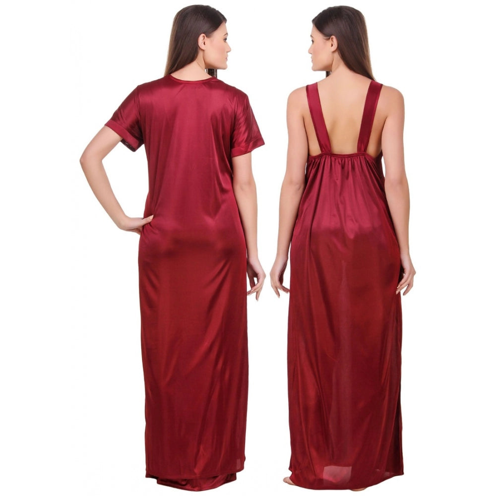 Vaystra Satin 2 PCs Set of Nighty And Wrap Gown with Half Sleeve – Maroon