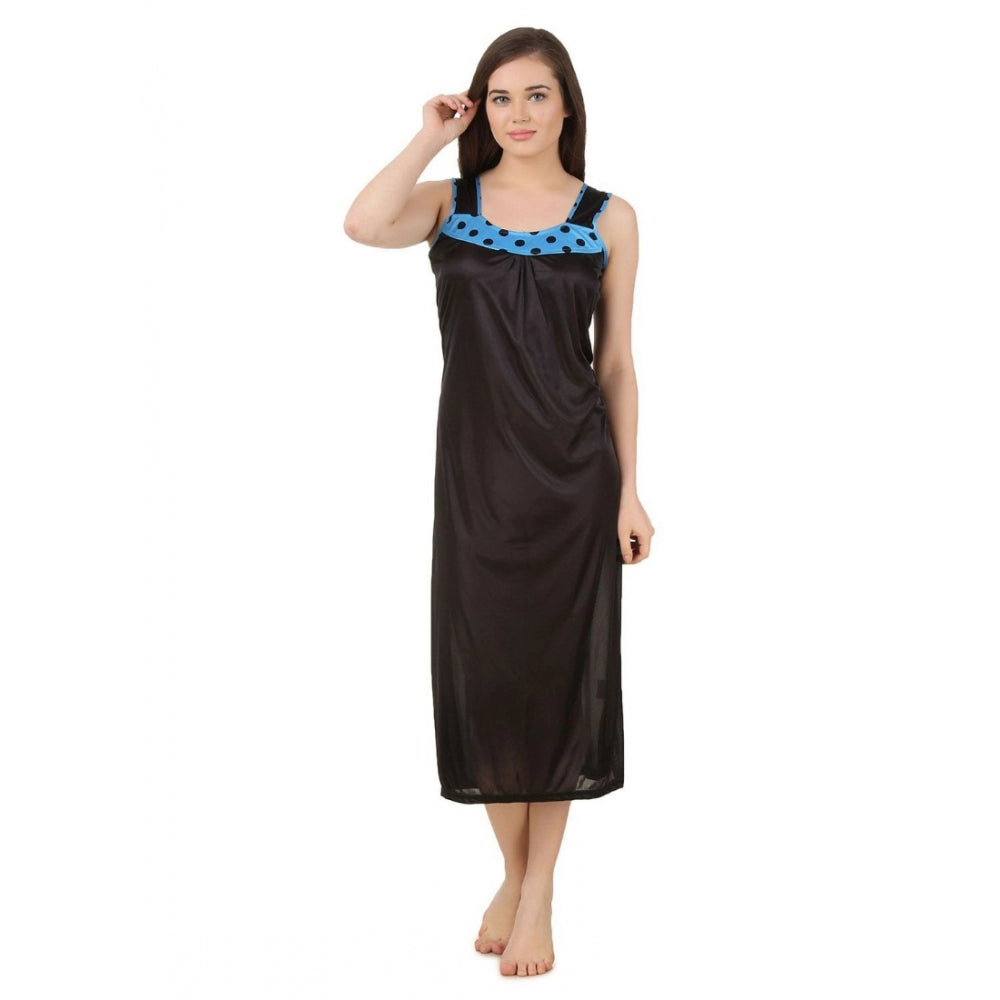 Vaystra Satin Long Nighty with Sleeve Less – Turquoise & Black