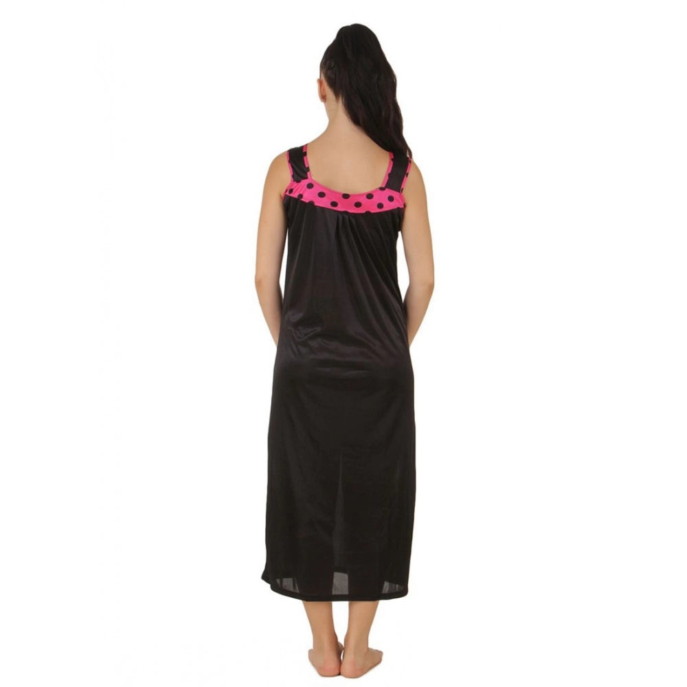 Vaystra Satin Long Nighty with Sleeve Less – Coral Pink & Black