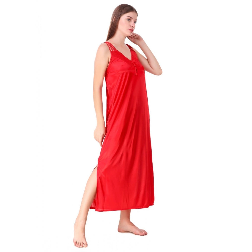 Vaystra Satin 2 PCs Set of Nighty And Wrap Gown with Half Sleeve – Red