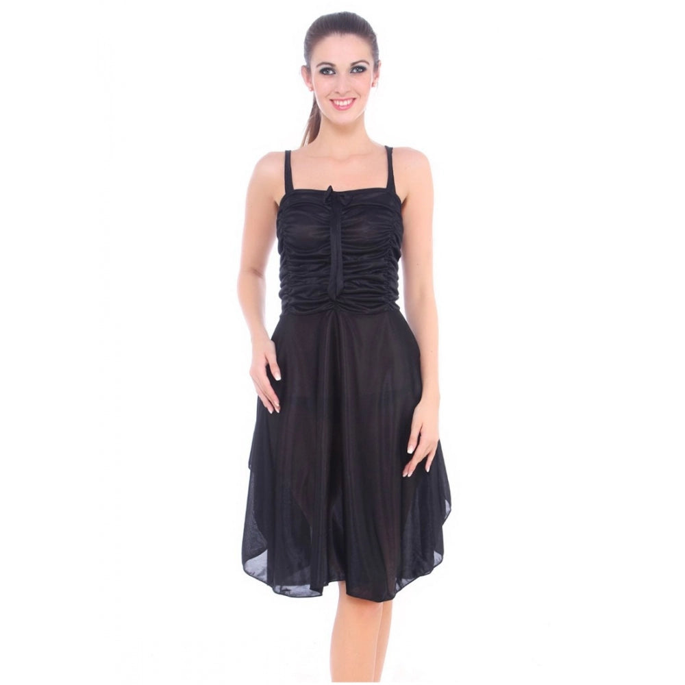 Vaystra Satin Short Nighty with Sleeve Less – Black
