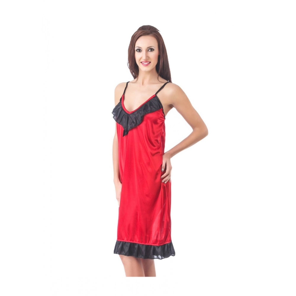 Vaystra Satin Short Nighty with Sleeve Less – Maroon & Black