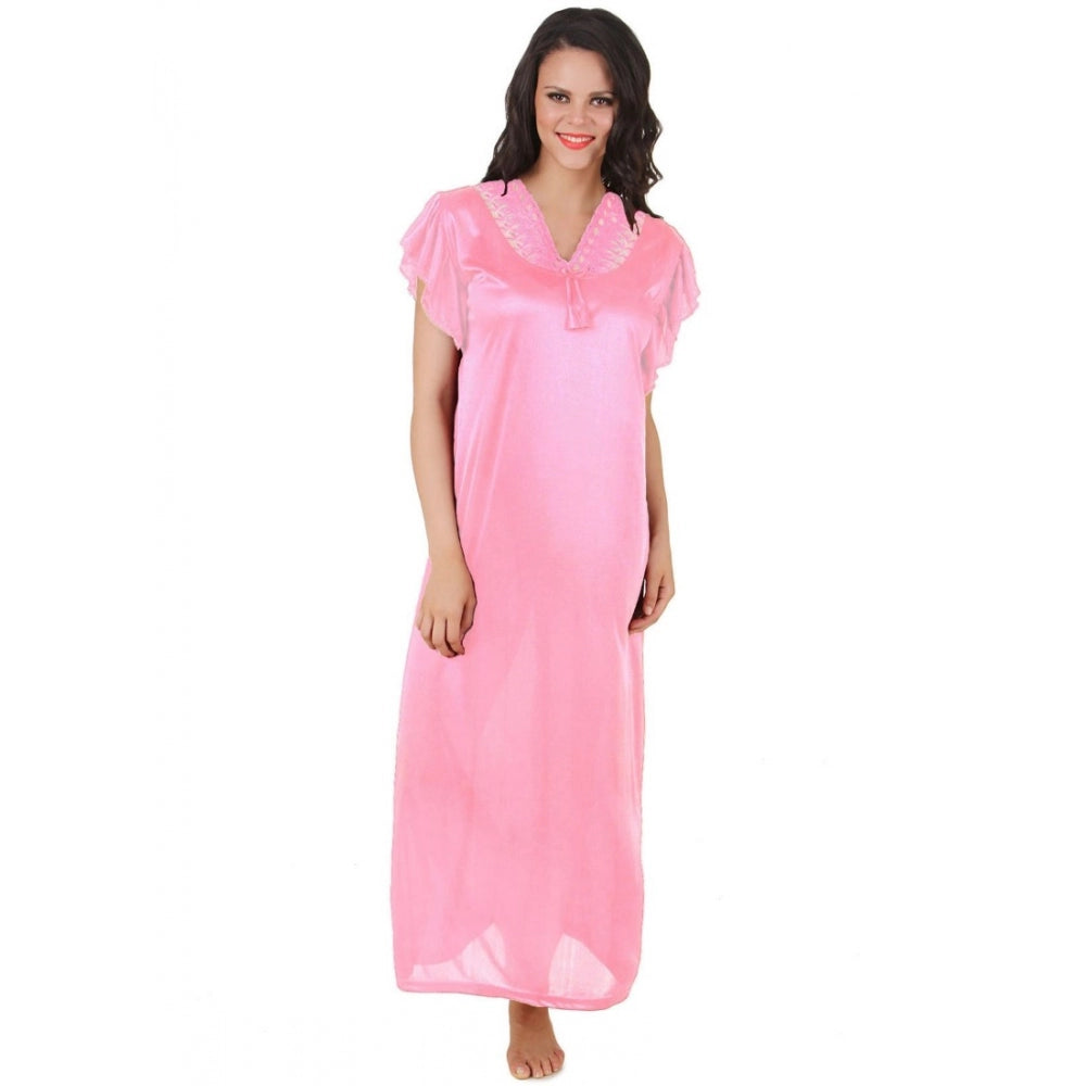 Vaystra Satin Long Nighty Frill Sleeve – Baby Pink