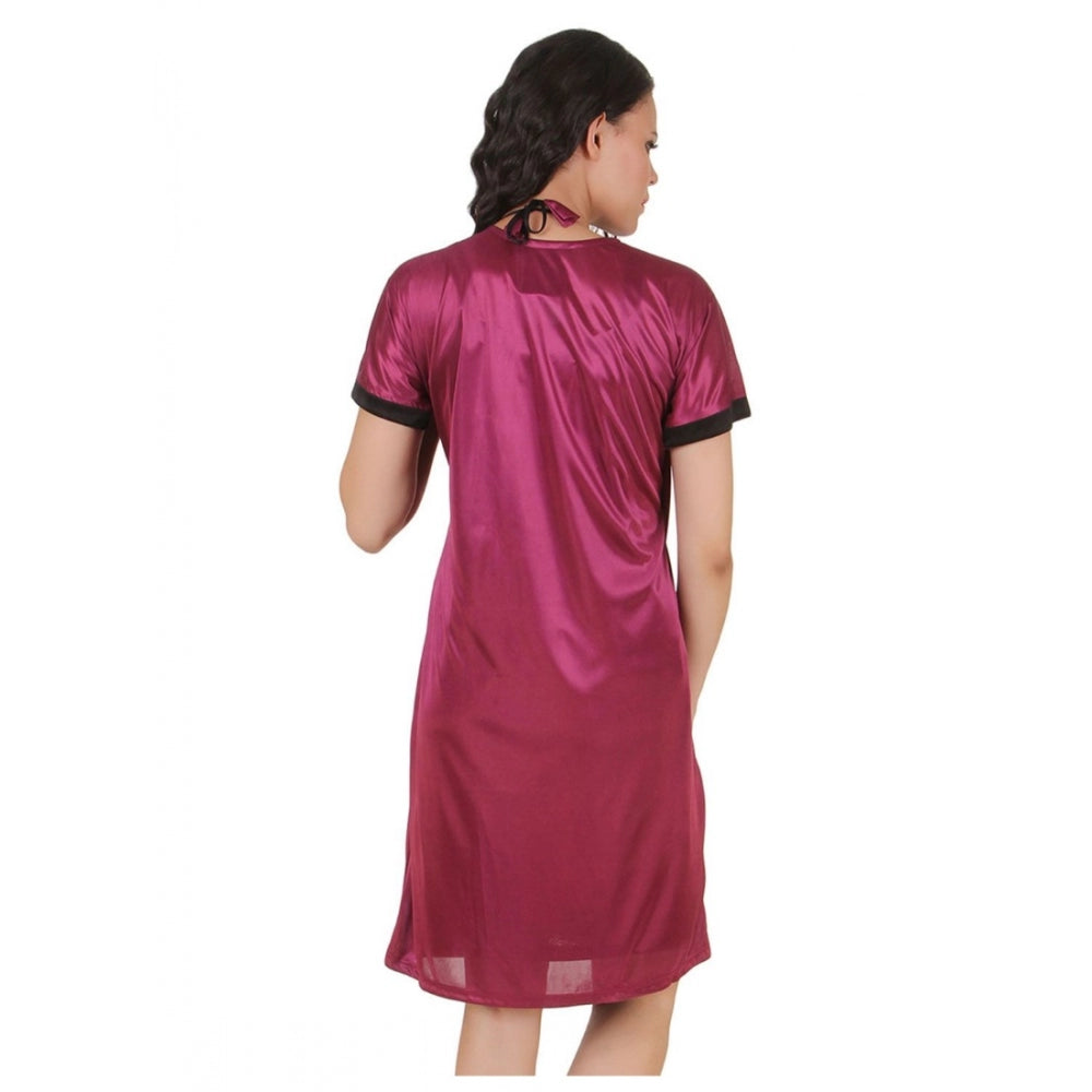 Vaystra Satin Short Wrap Gown with Half Sleeve – Dark Wine & Black