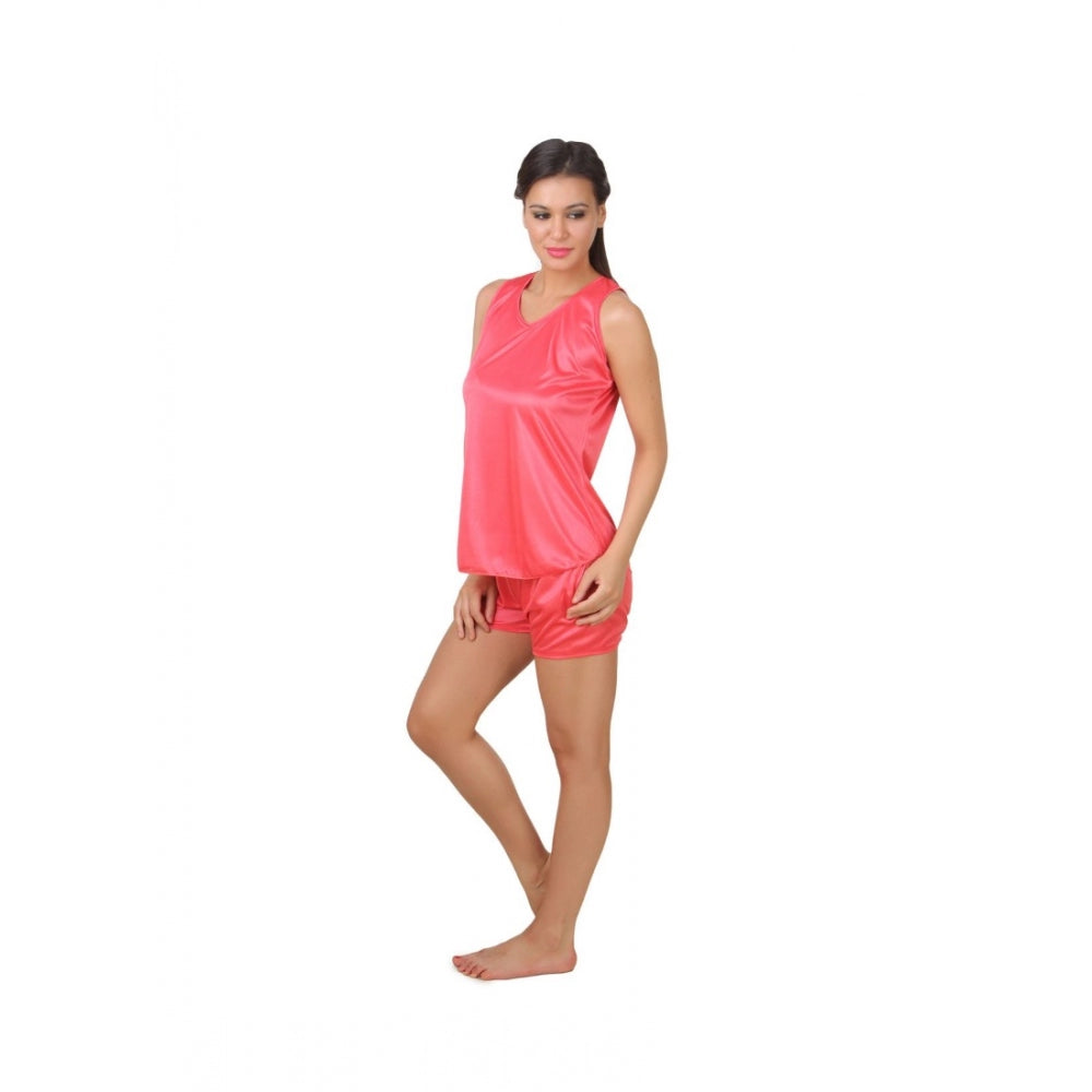 Vaystra Satin Top And Shorts Set with Sleeve Less – Pink