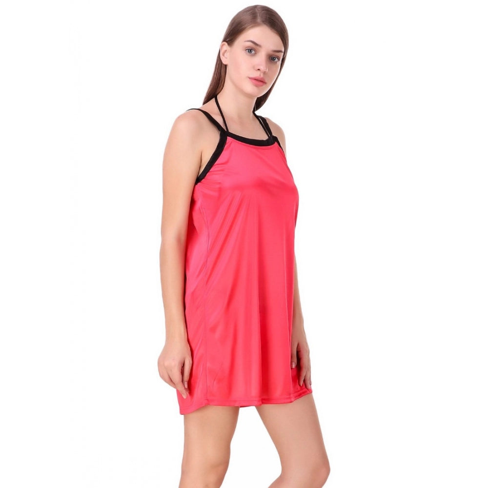 Vaystra Satin Short Nighty with Half Sleeve – Coral Red & Black