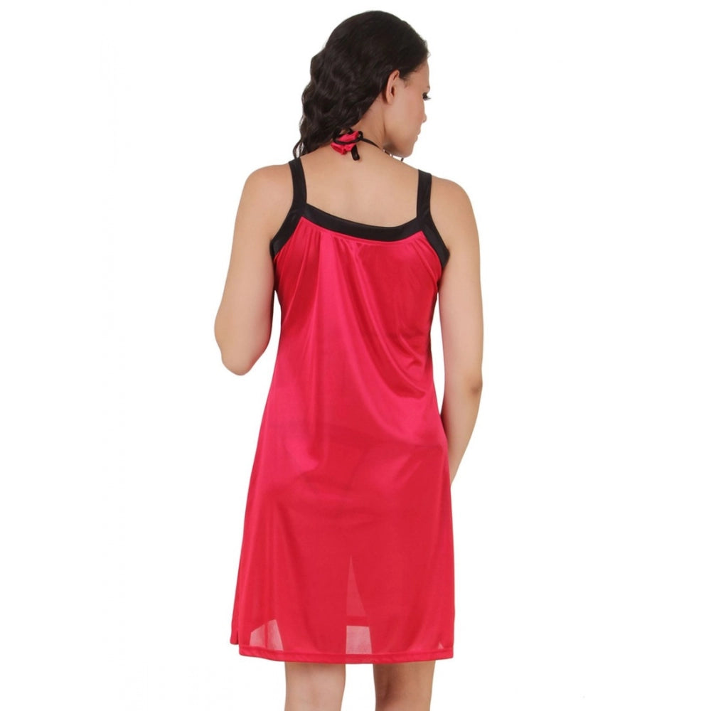 Vaystra Satin Short Nighty with Sleeve Less – Wine & Black