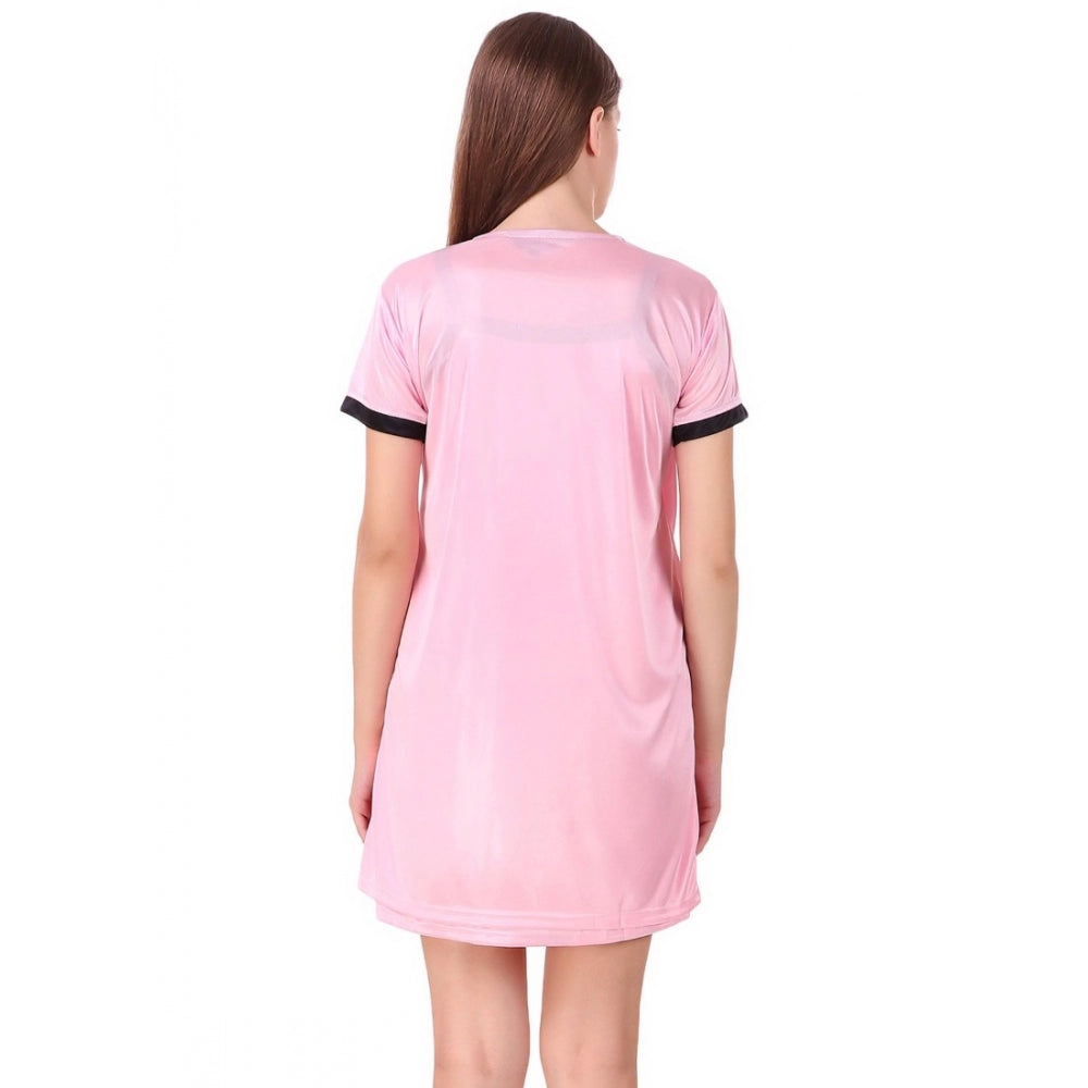 Vaystra Satin Short Wrap Gown with Half Sleeve – Baby Pink & Black