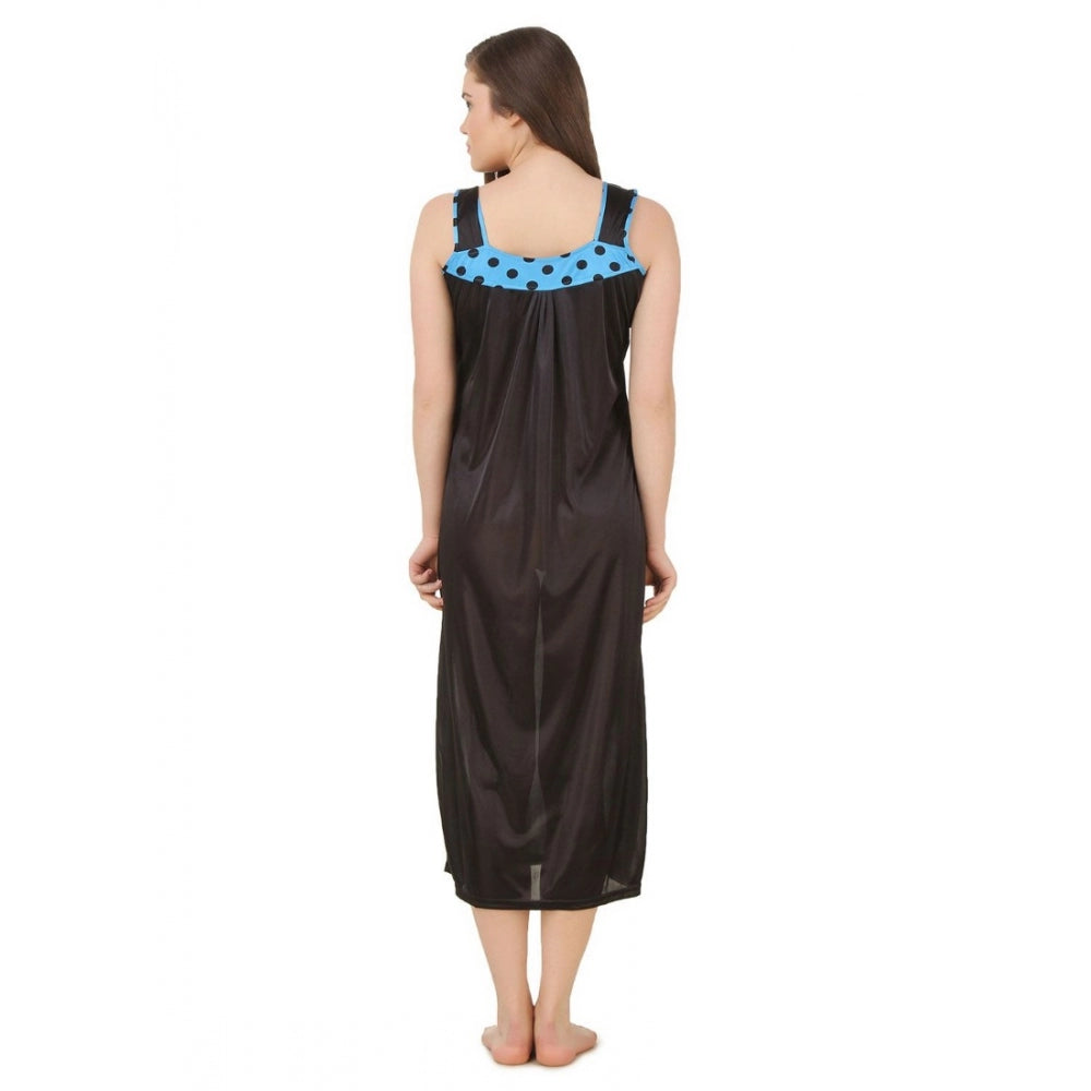 Vaystra Satin Long Nighty with Sleeve Less – Turquoise & Black