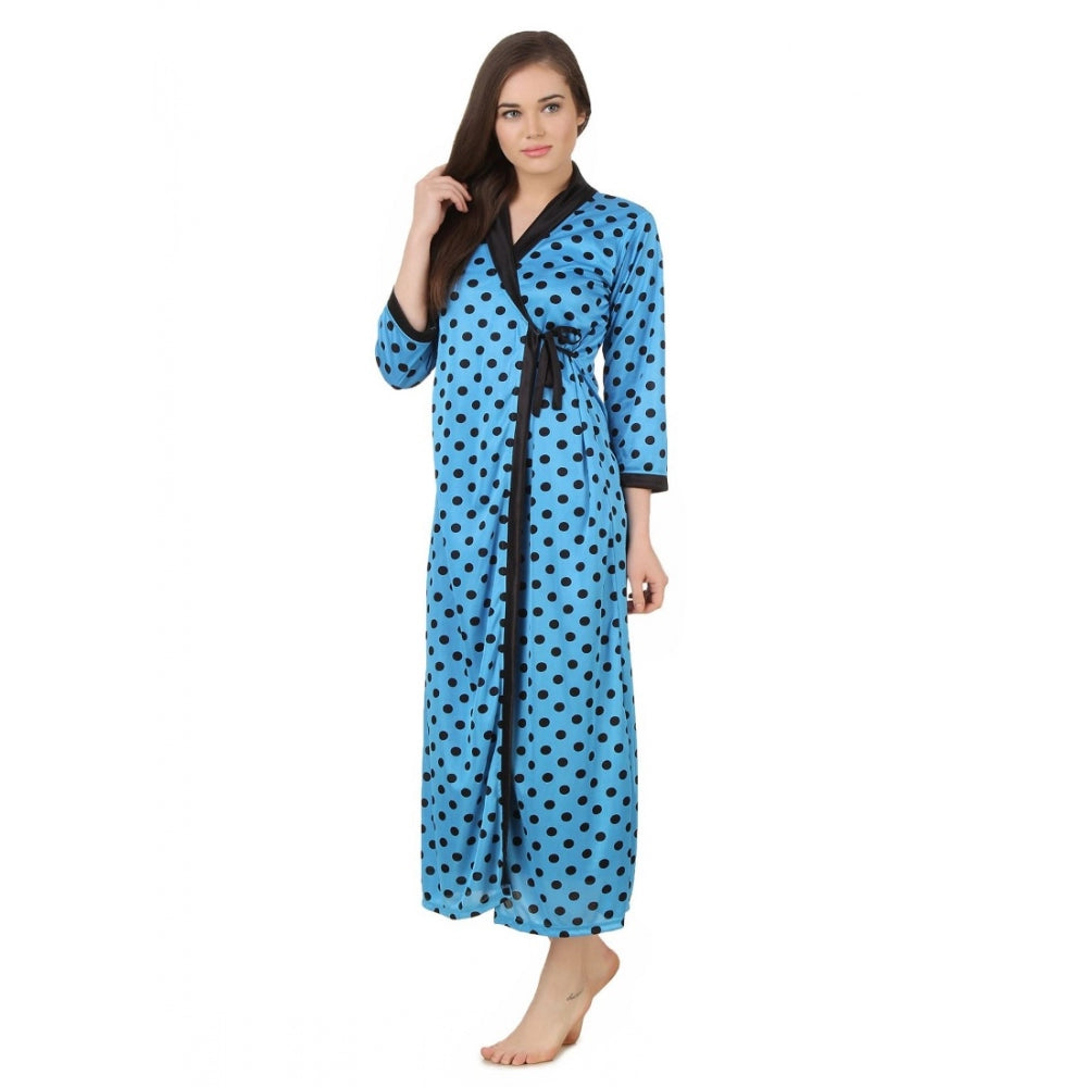 Vaystra Satin Wrap Gown 3/4 Sleeve – Turquoise & Black