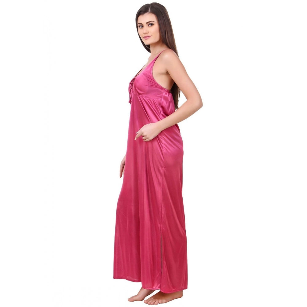 Vaystra Satin 2 PCs Set of Nighty And Wrap Gown with Half Sleeve – Coral Pink