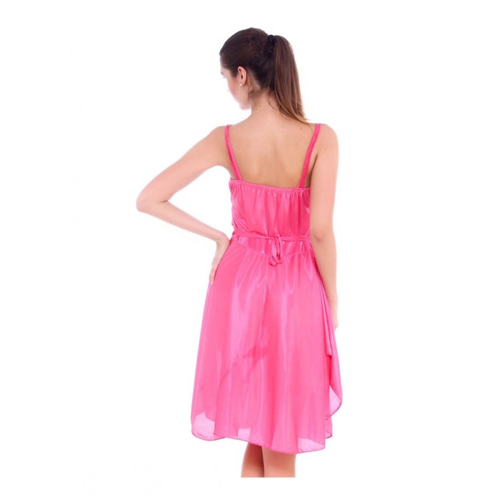Vaystra Satin Short Nighty with Sleeve Less – Pink