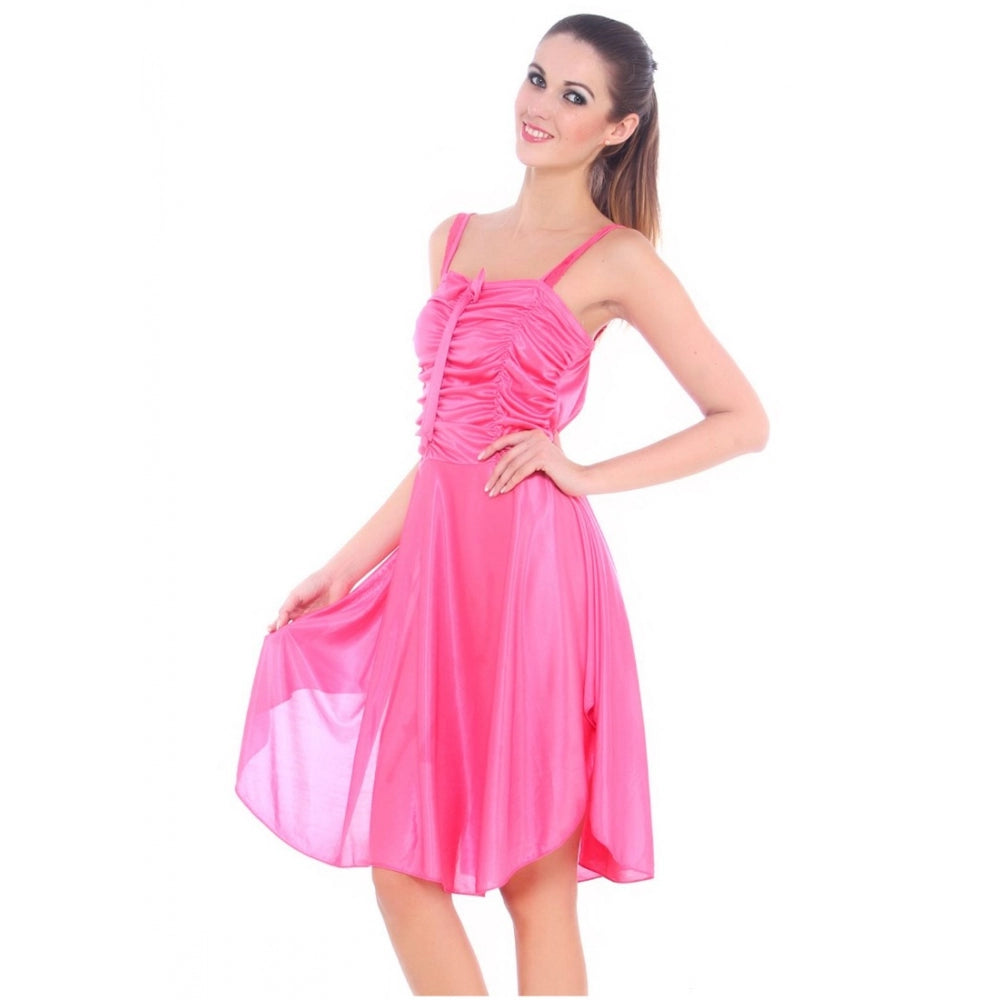 Vaystra Satin Short Nighty with Sleeve Less – Pink