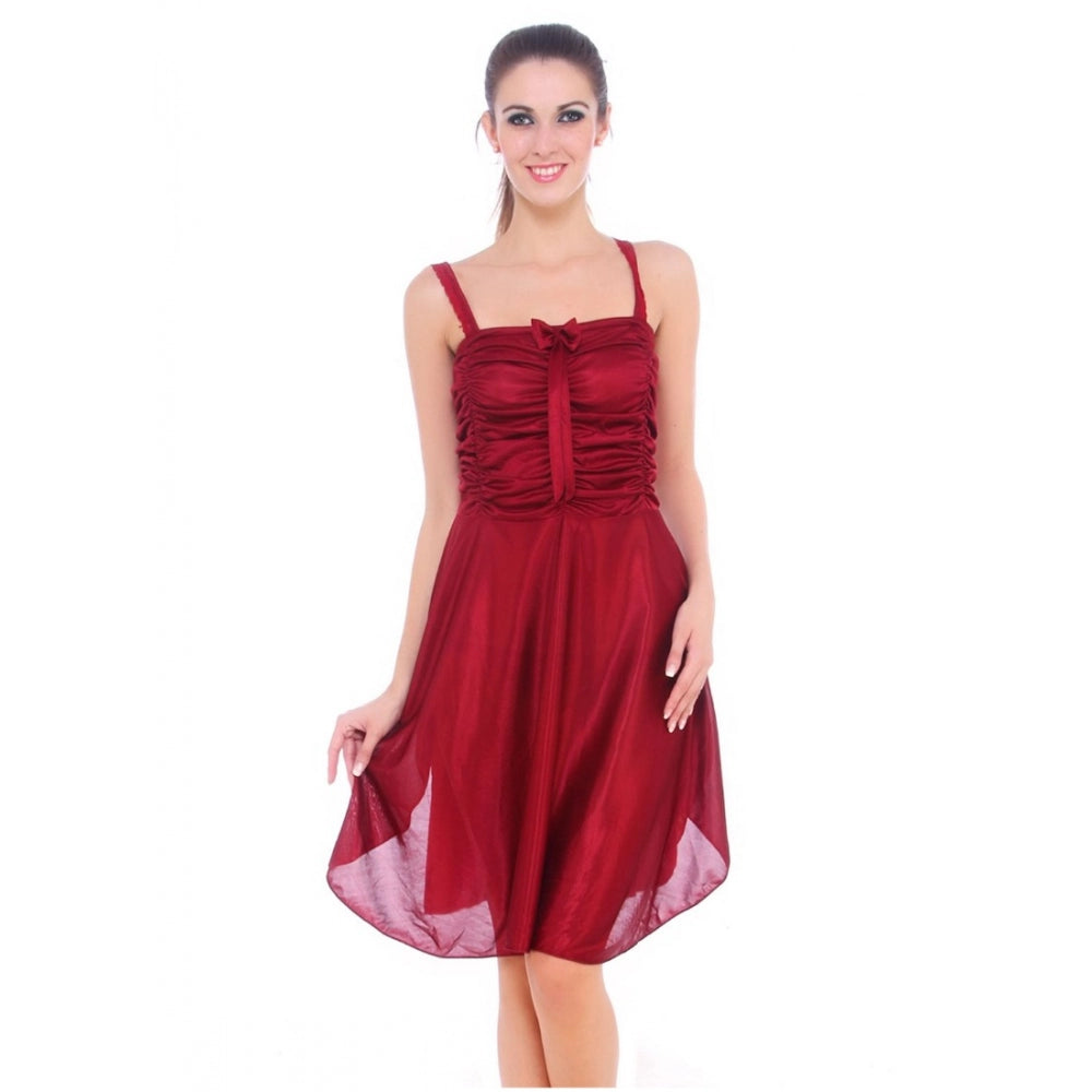 Vaystra Satin Short Nighty with Sleeve Less – Maroon