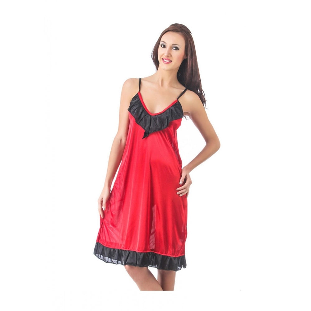 Vaystra Satin Short Nighty with Sleeve Less – Maroon & Black