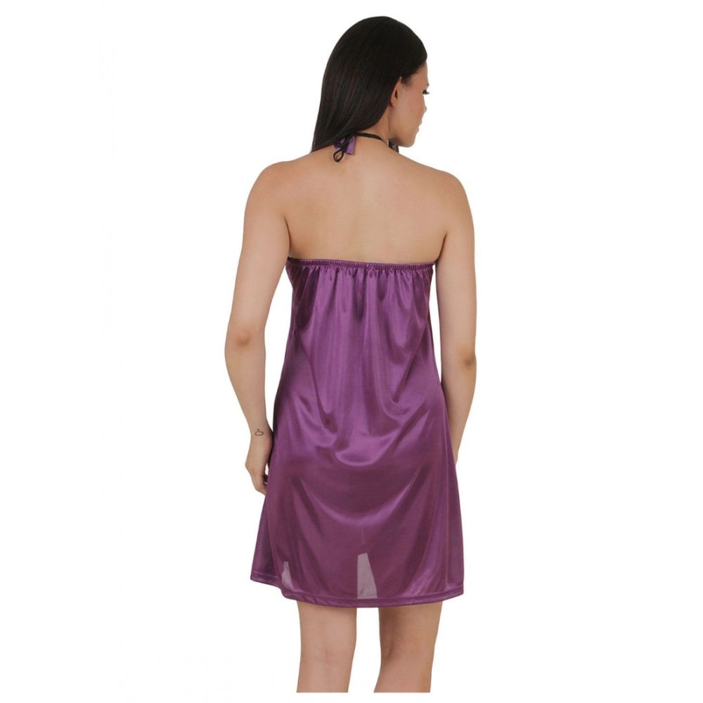 Vaystra Satin Short Nighty with Sleeve Less – Purple