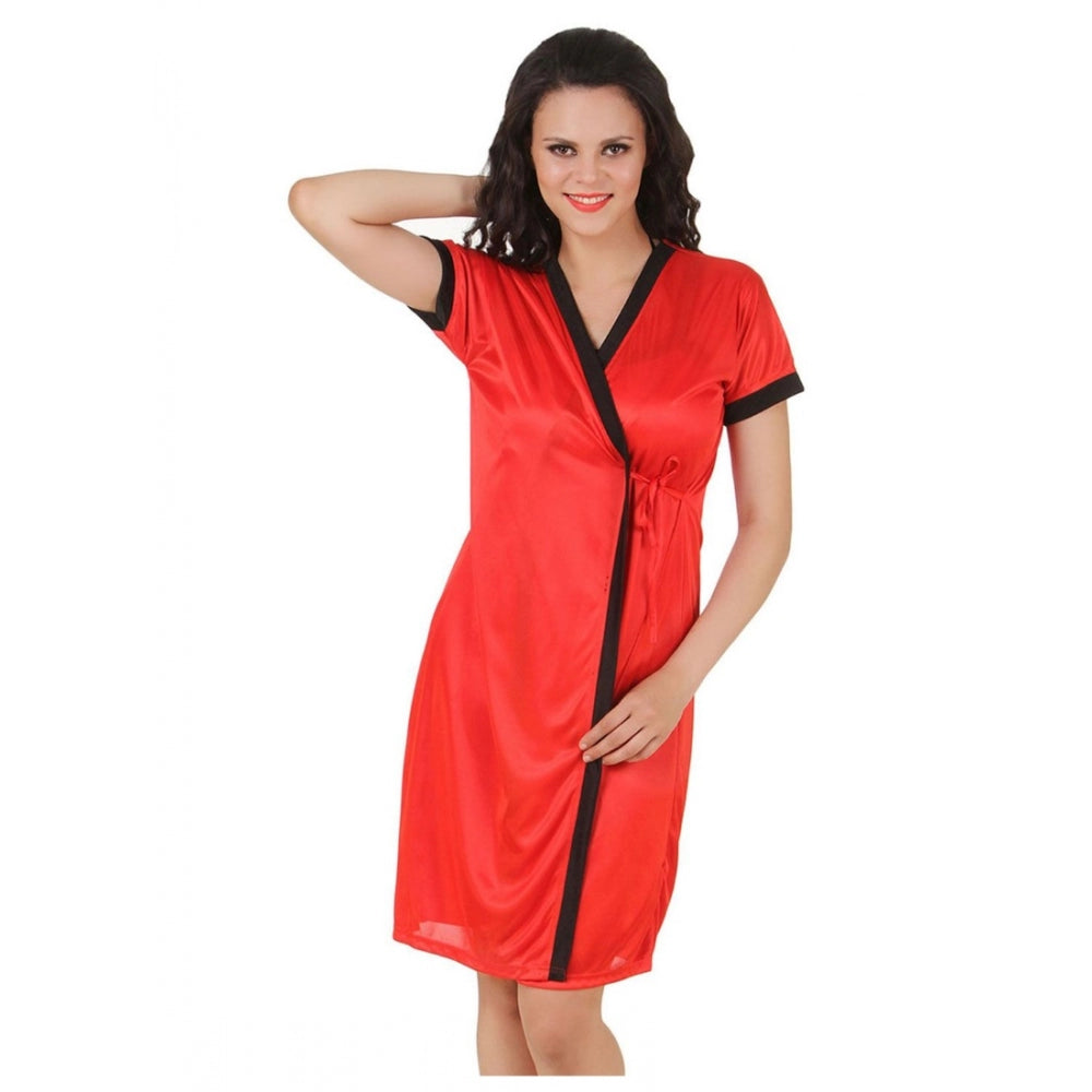 Vaystra Satin Short Wrap Gown with Half Sleeve – Red