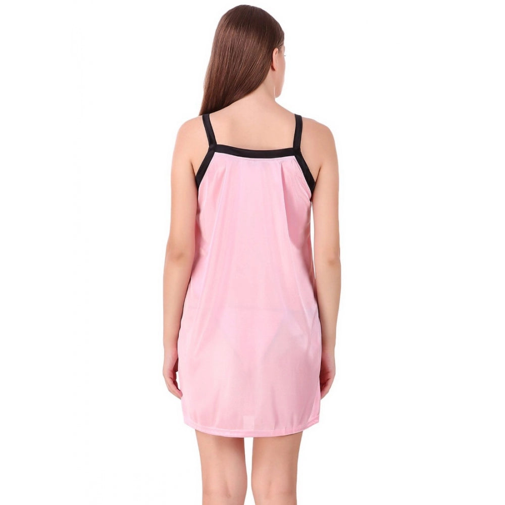 Vaystra Satin Short Nighty with Half Sleeve – Baby Pink & Black