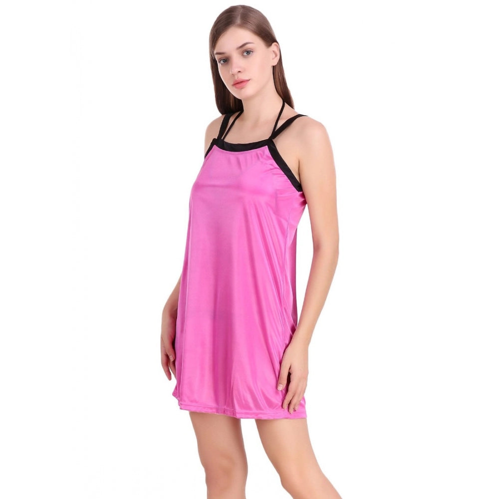 Vaystra Satin Short Nighty with Half Sleeve – Pink and Black