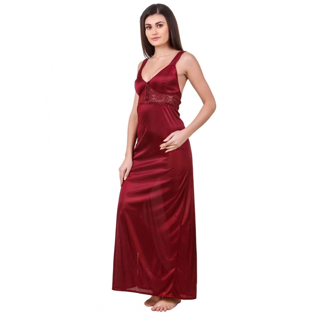 Vaystra Satin 2 PCs Set of Nighty And Wrap Gown with Half Sleeve – Maroon