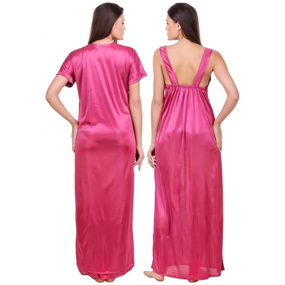 Vaystra Satin 2 PCs Set of Nighty And Wrap Gown with Half Sleeve – Coral Pink