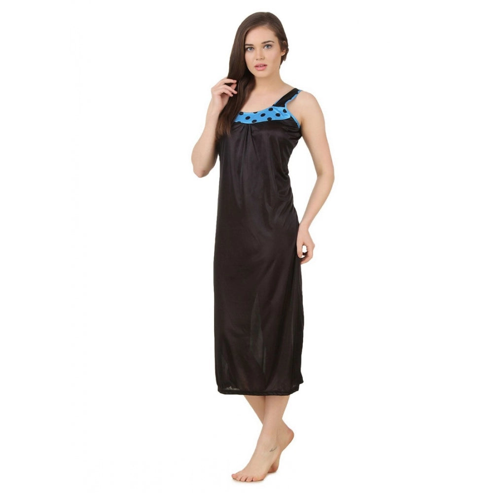 Vaystra Satin Long Nighty with Sleeve Less – Turquoise & Black