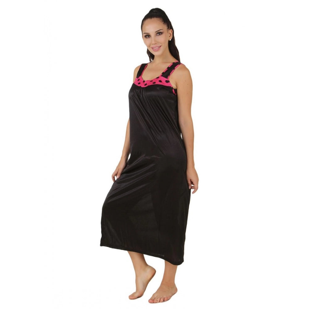 Vaystra Satin Long Nighty with Sleeve Less – Coral Pink & Black