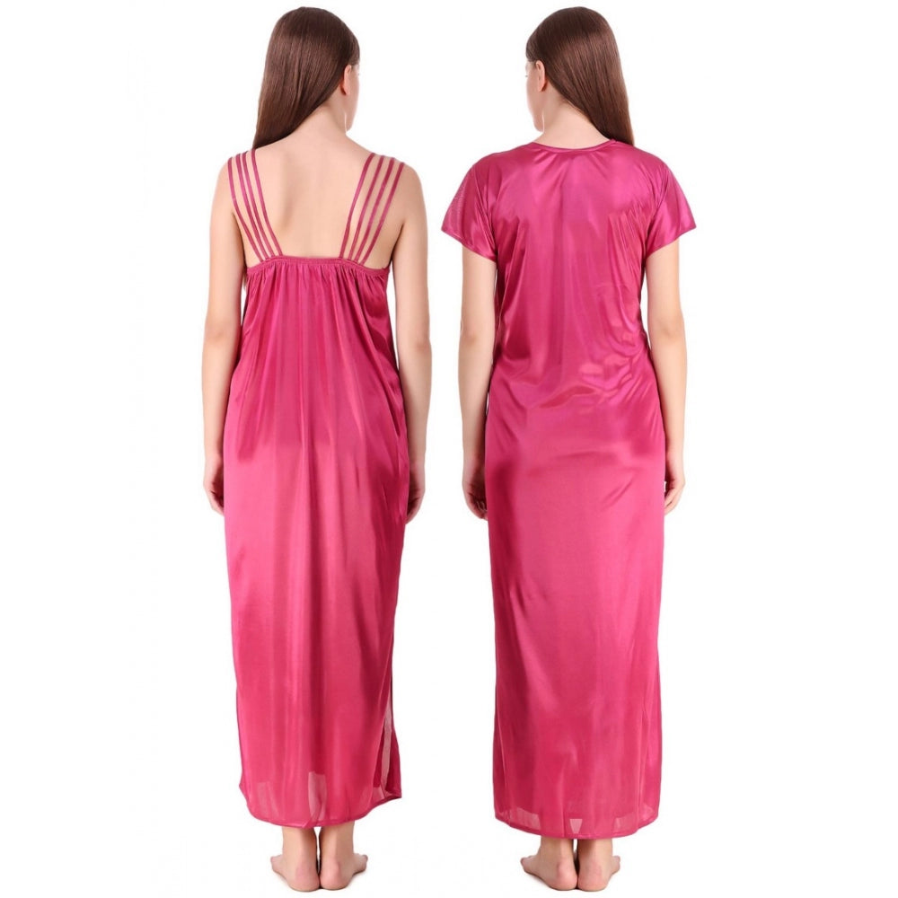 Vaystra Satin 2 PCs Set of Nighty And Wrap Gown with Half Sleeve – Coral Pink