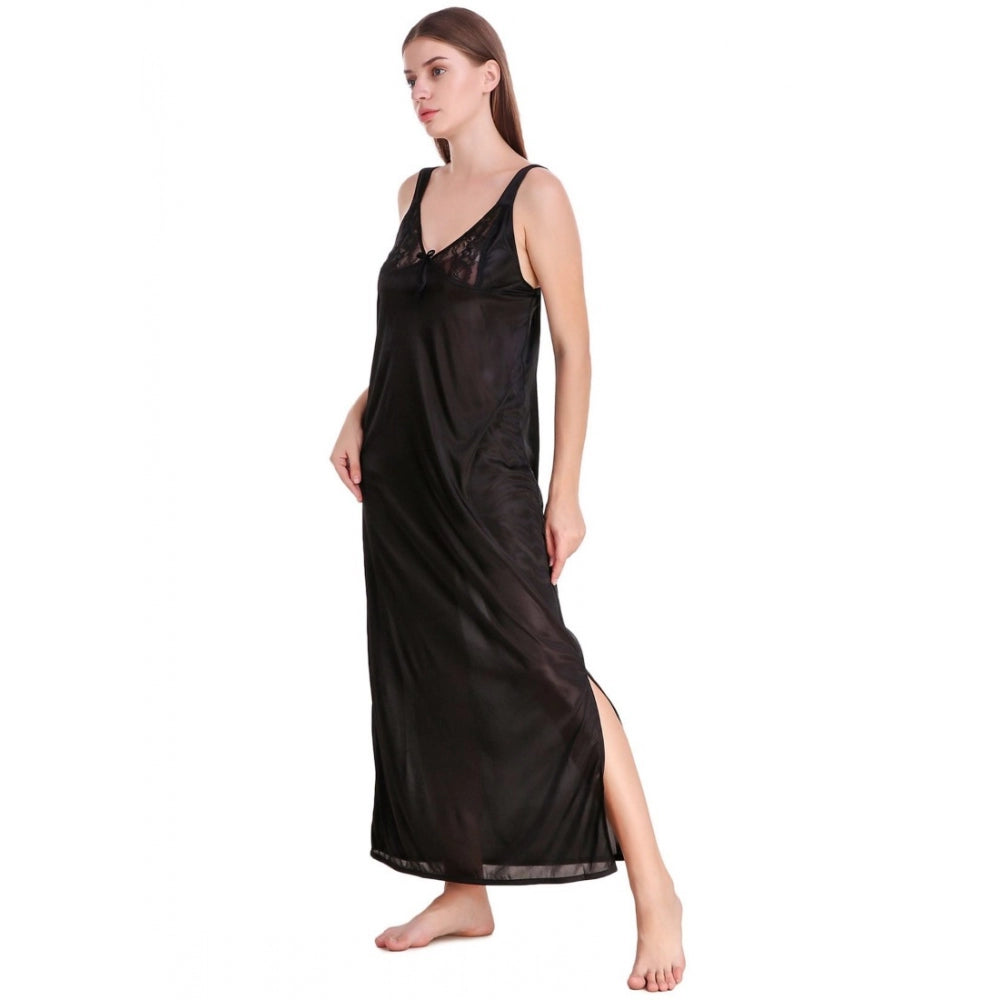Vaystra Satin 2 PCs Set of Nighty And Wrap Gown with Half Sleeve – Black