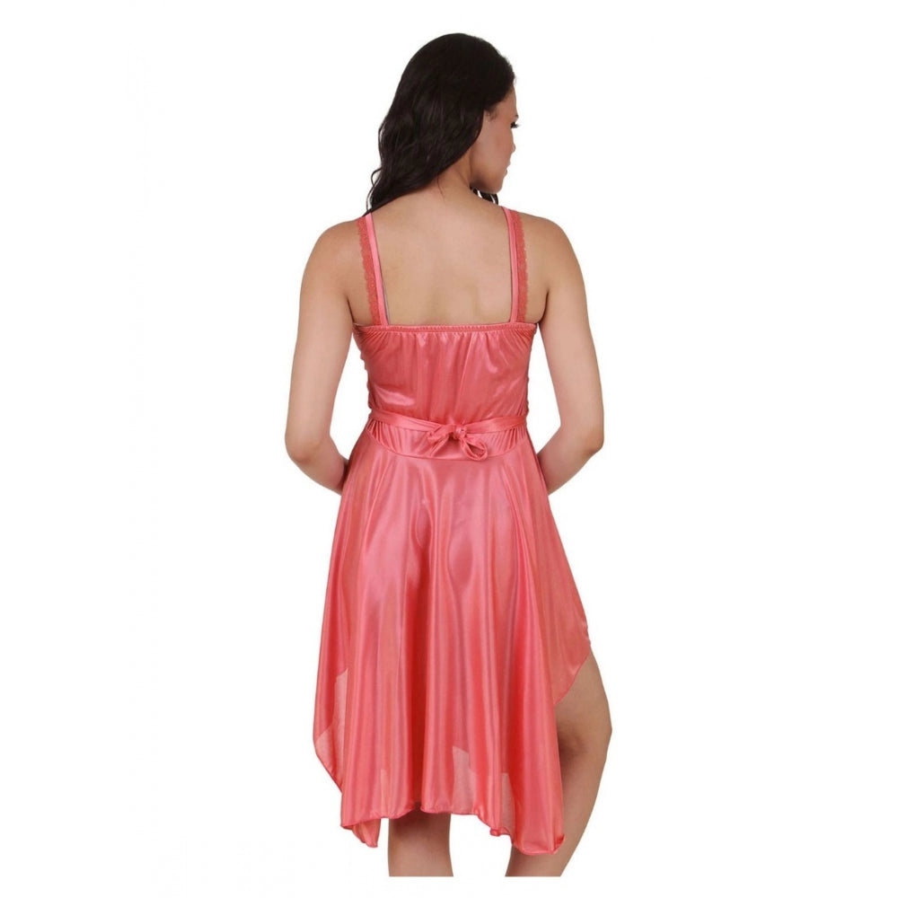 Vaystra Satin Short Nighty with Sleeve Less – Coral Pink