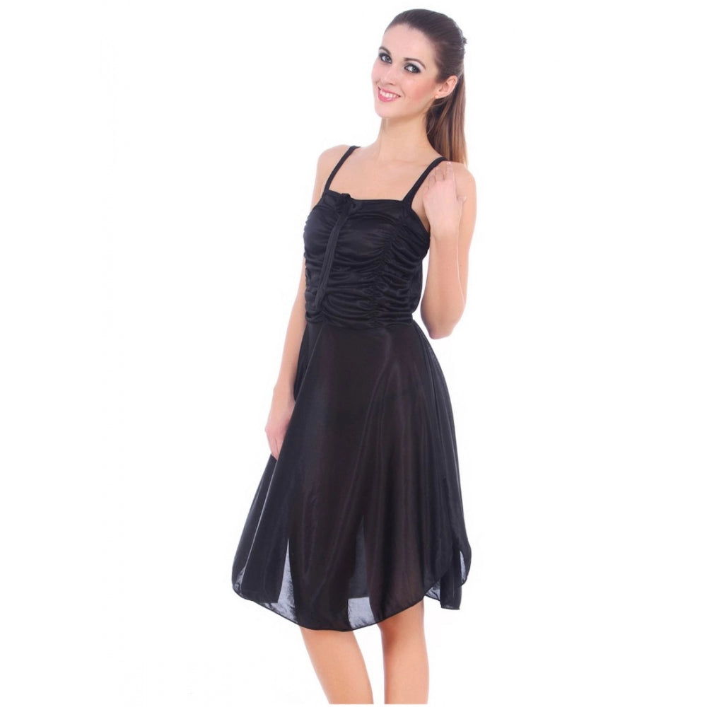Vaystra Satin Short Nighty with Sleeve Less – Black
