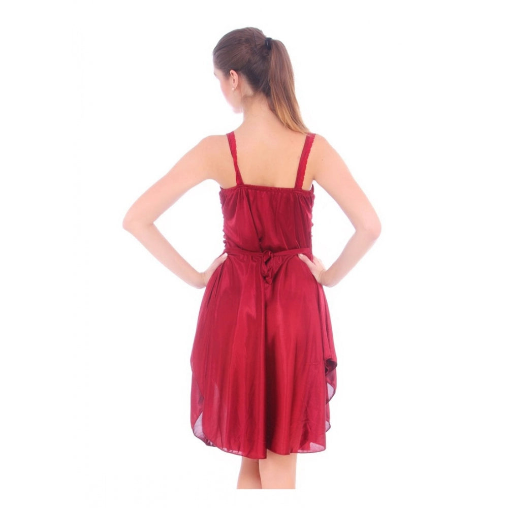Vaystra Satin Short Nighty with Sleeve Less – Maroon