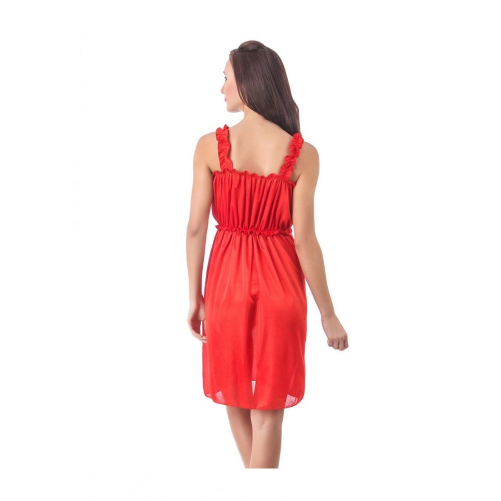 Vaystra Satin Short Nighty with Sleeve Less – Red