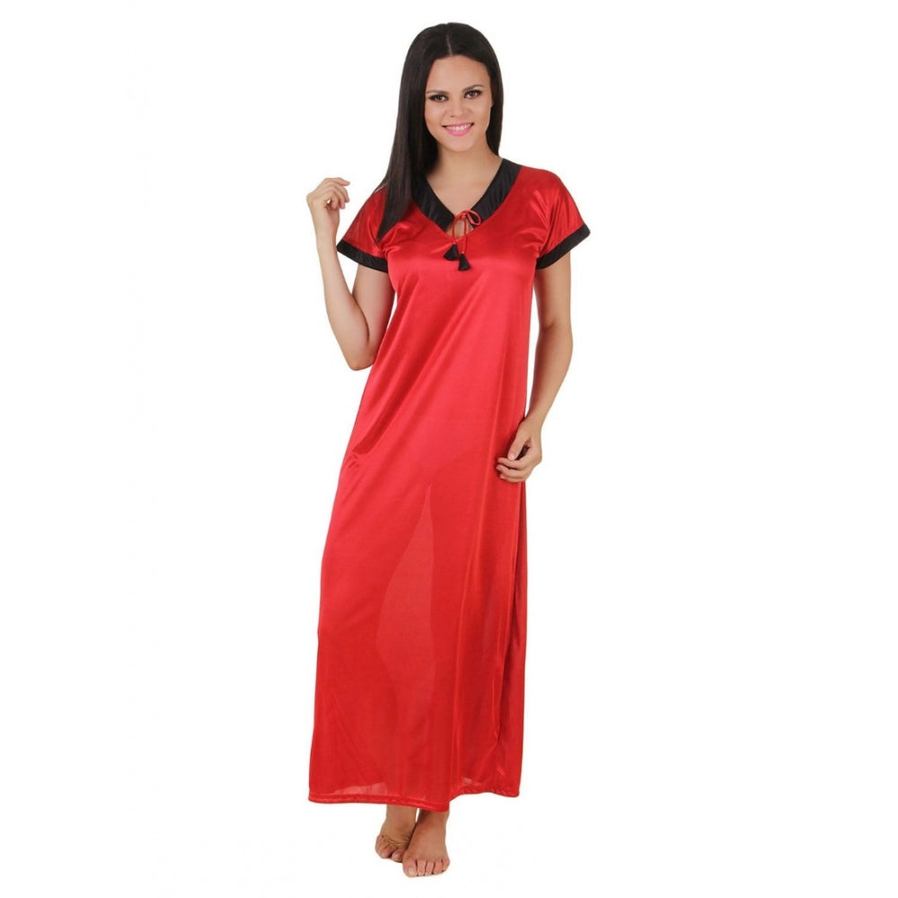 Vaystra Satin Long Nighty Mega Sleeve – Red