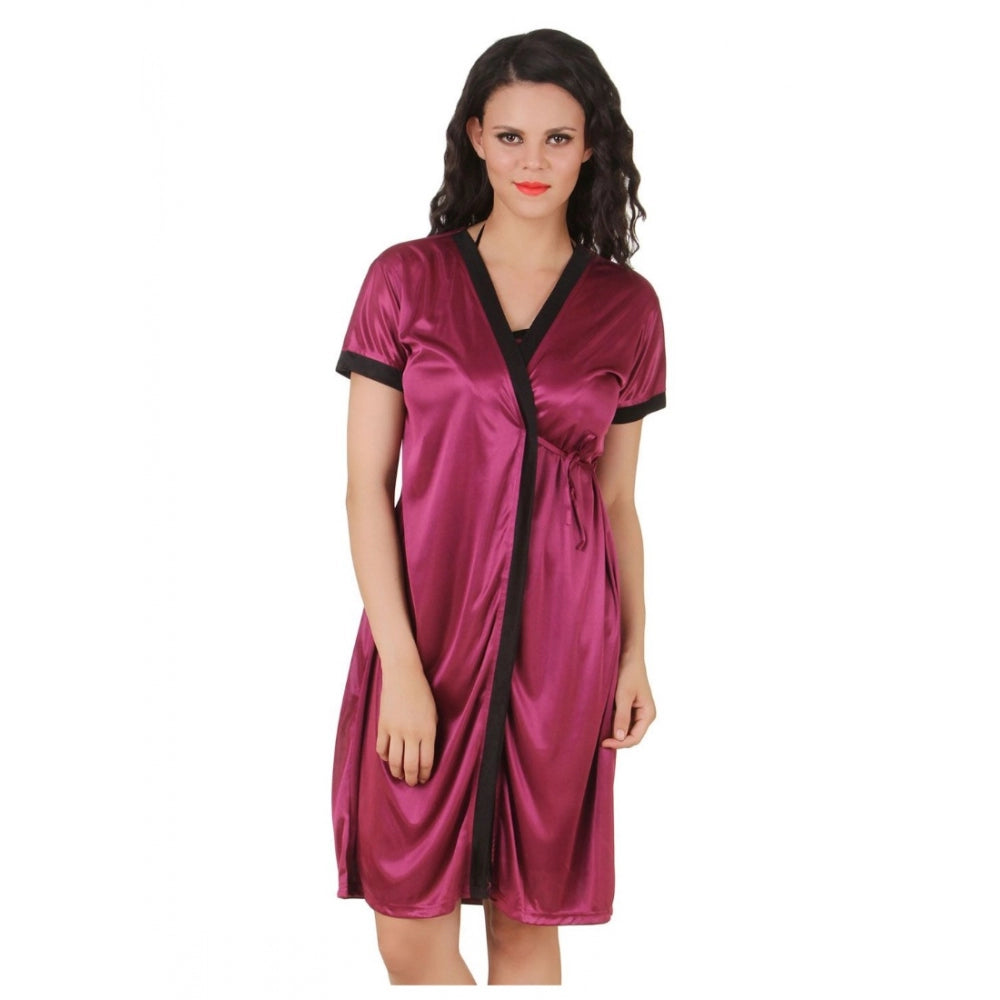 Vaystra Satin Short Wrap Gown with Half Sleeve – Dark Wine & Black