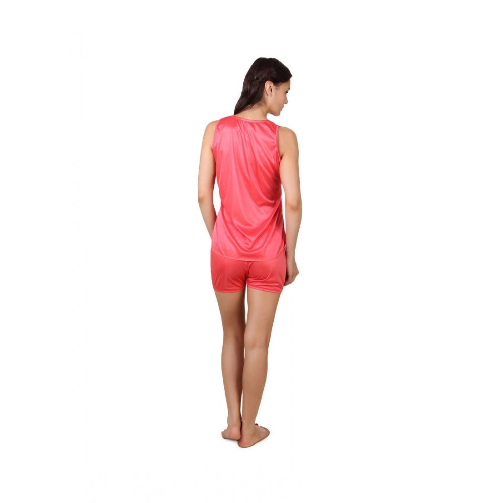 Vaystra Satin Top And Shorts Set with Sleeve Less – Pink