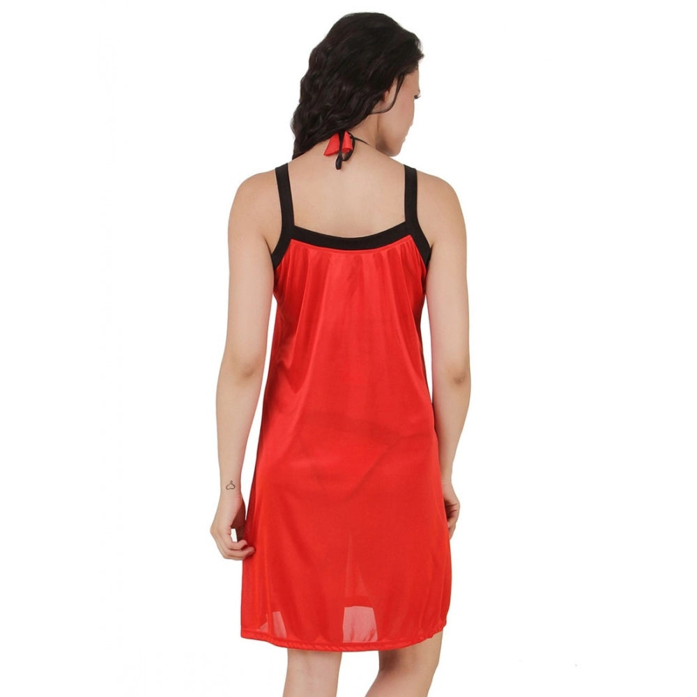 Vaystra Satin Short Nighty with Sleeve Less – Red