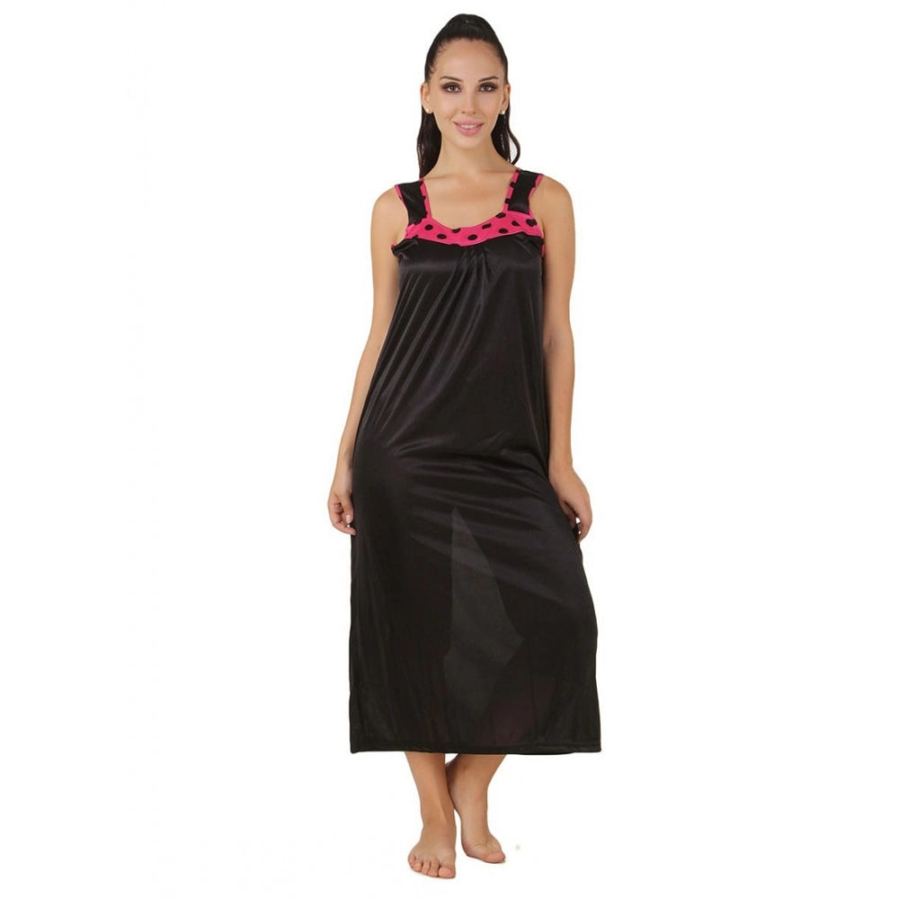 Vaystra Satin Long Nighty with Sleeve Less – Coral Pink & Black