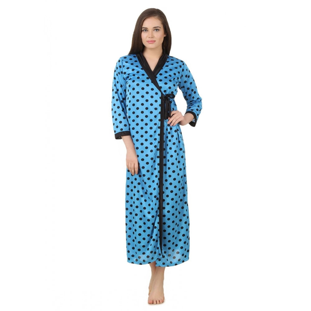 Vaystra Satin Wrap Gown 3/4 Sleeve – Turquoise & Black