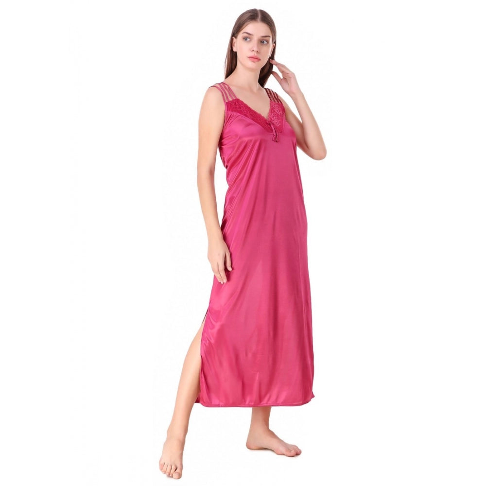 Vaystra Satin 2 PCs Set of Nighty And Wrap Gown with Half Sleeve – Coral Pink