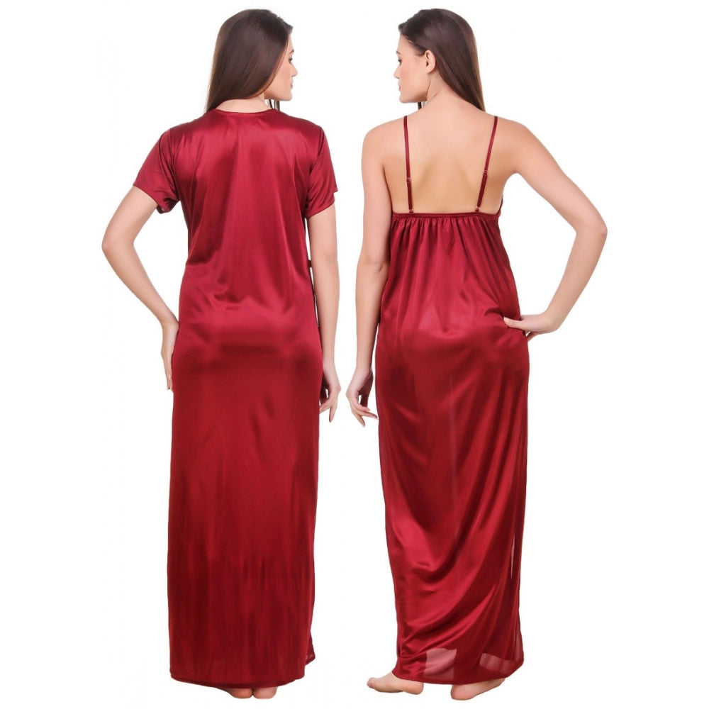 Vaystra Satin 2 PCs Set of Nighty And Wrap Gown with Half Sleeve – Maroon