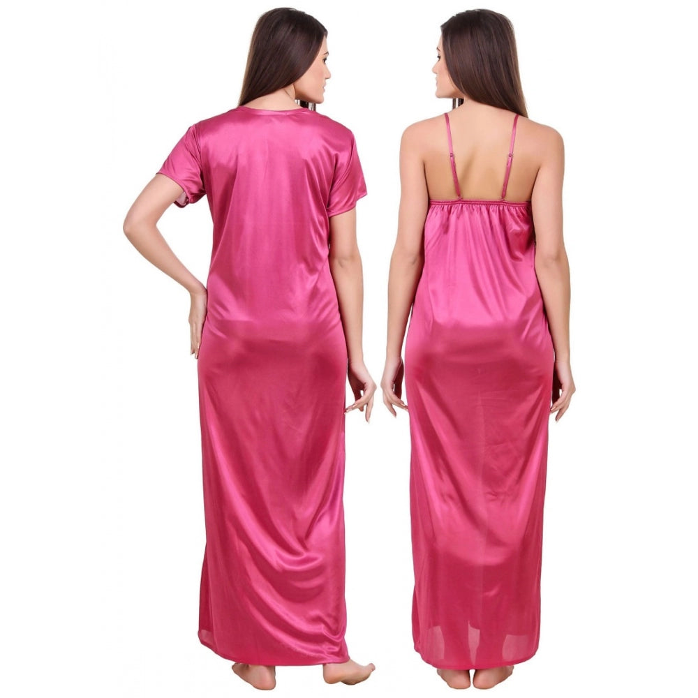 Vaystra Satin 2 PCs Set of Nighty And Wrap Gown with Half Sleeve – Coral Pink