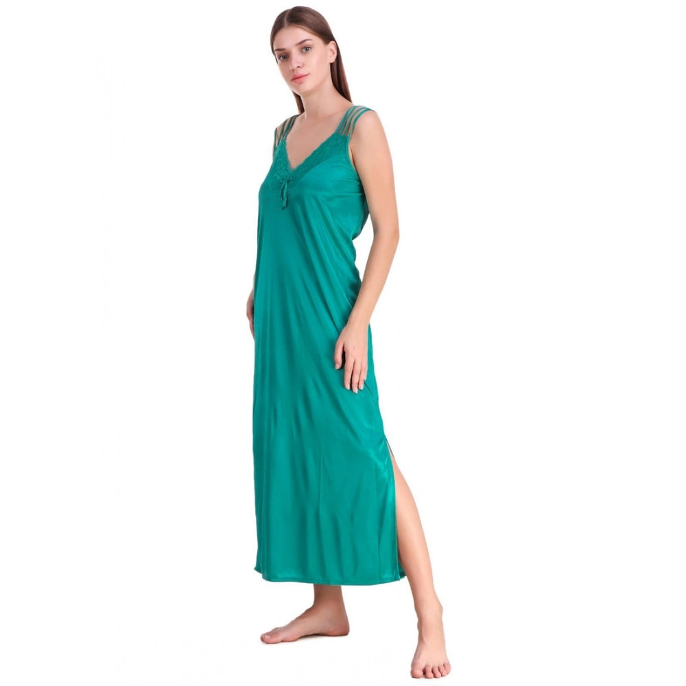 Vaystra Satin 2 PCs Set of Nighty And Wrap Gown with Half Sleeve – Sea Green