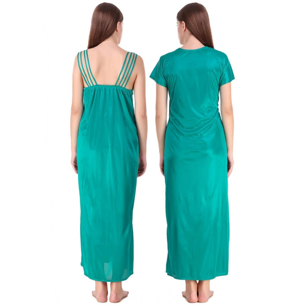 Vaystra Satin 2 PCs Set of Nighty And Wrap Gown with Half Sleeve – Sea Green