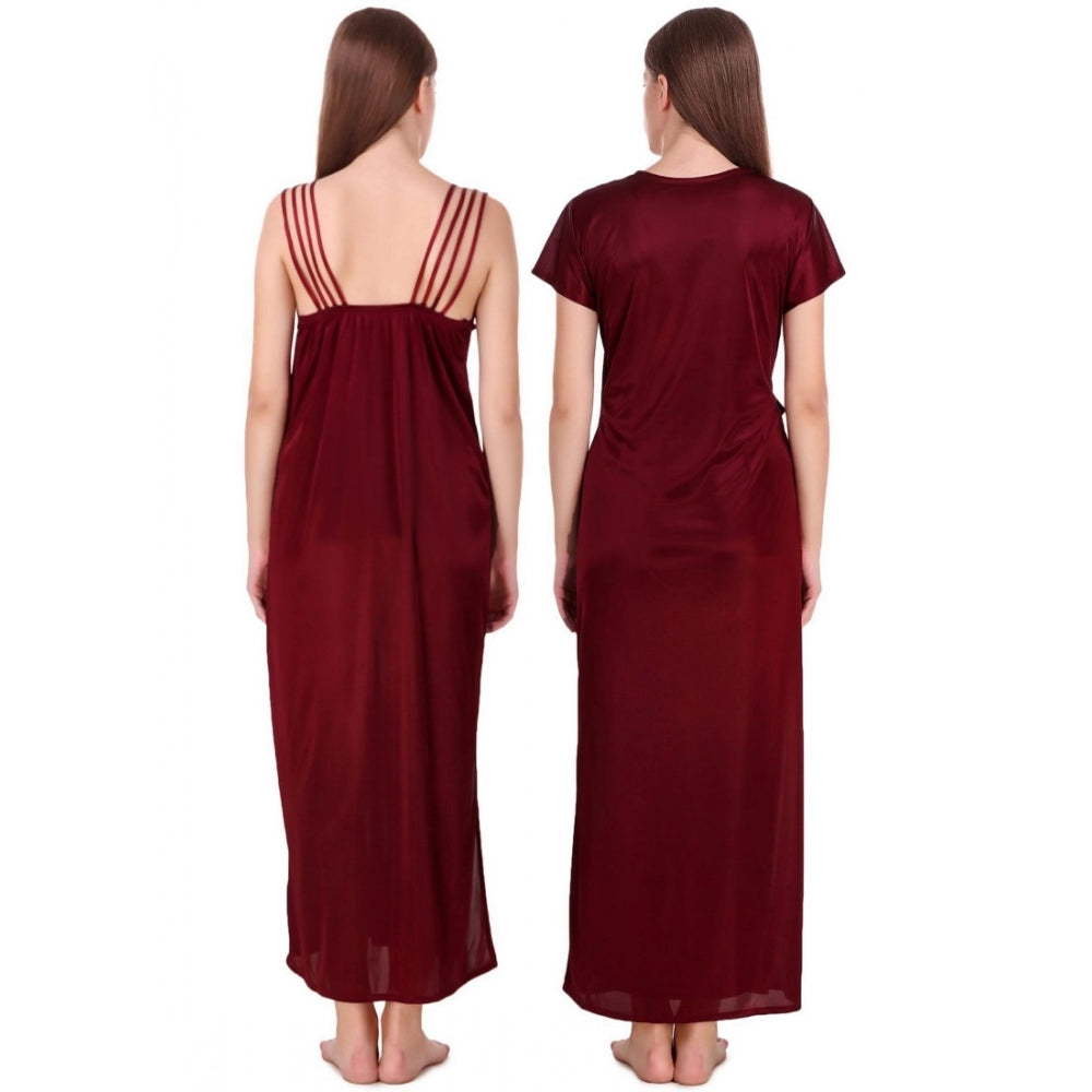 Vaystra Satin 2 PCs Set of Nighty And Wrap Gown with Half Sleeve – Maroon