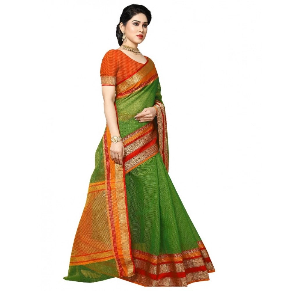 Vaystra Kota Doria Cotton Border Saree With Blouse – Green