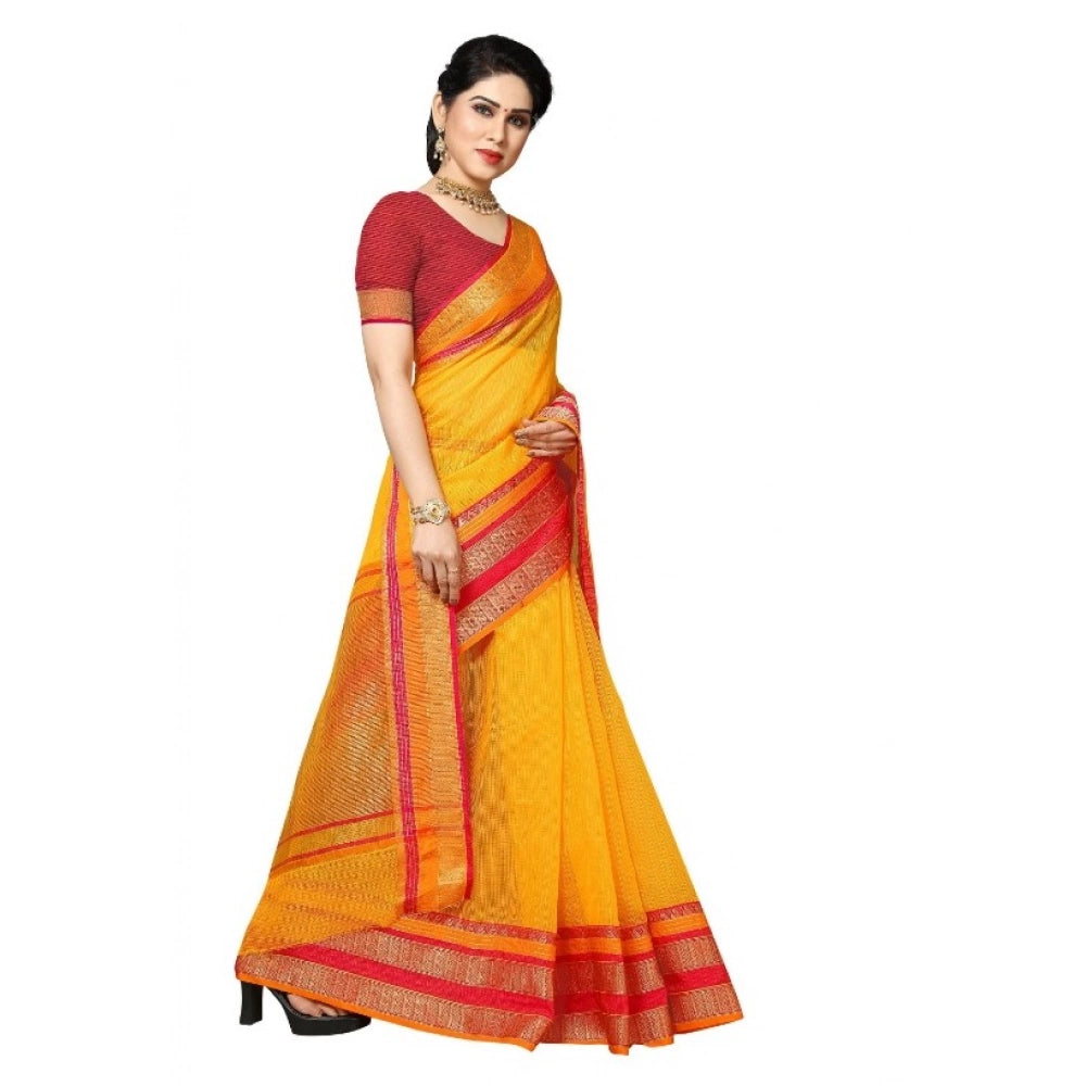 Vaystra Kota Doria Cotton Border Saree With Blouse – Gold
